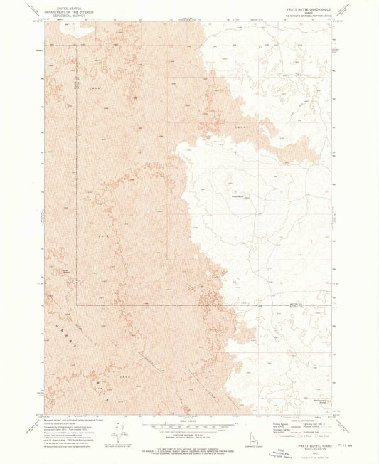Classic USGS Pratt Butte Idaho 7.5'x7.5' Topo Map Image