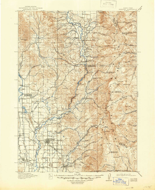 Historic 1918 Preston Idaho 30'x30' Topo Map Image