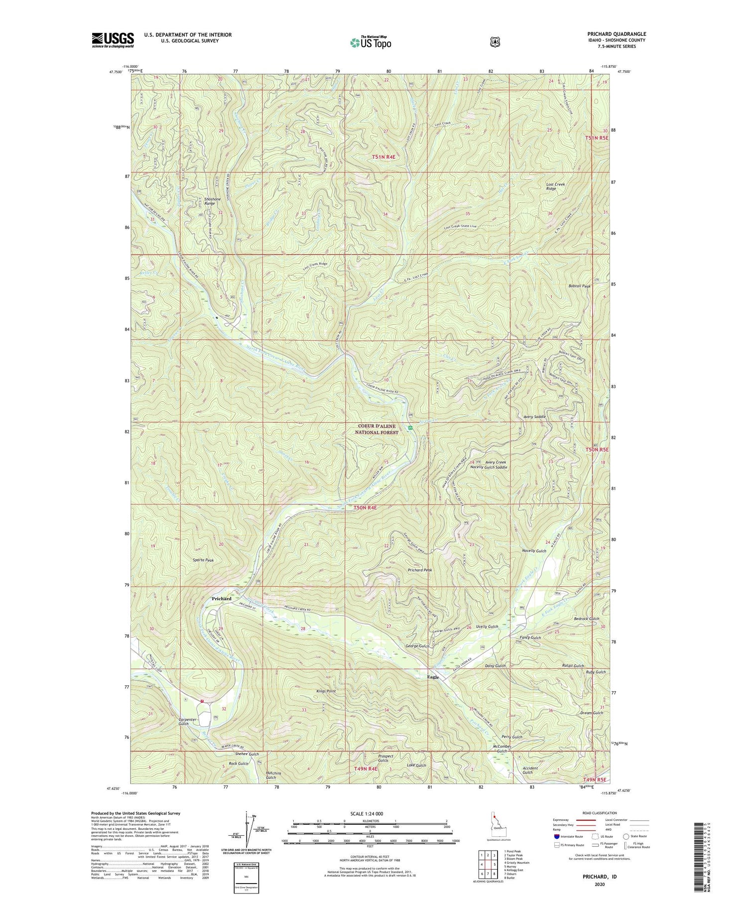 Prichard Idaho US Topo Map Image