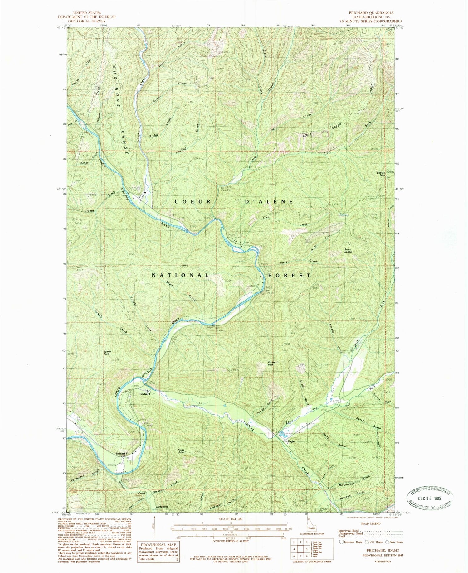 Classic USGS Prichard Idaho 7.5'x7.5' Topo Map Image