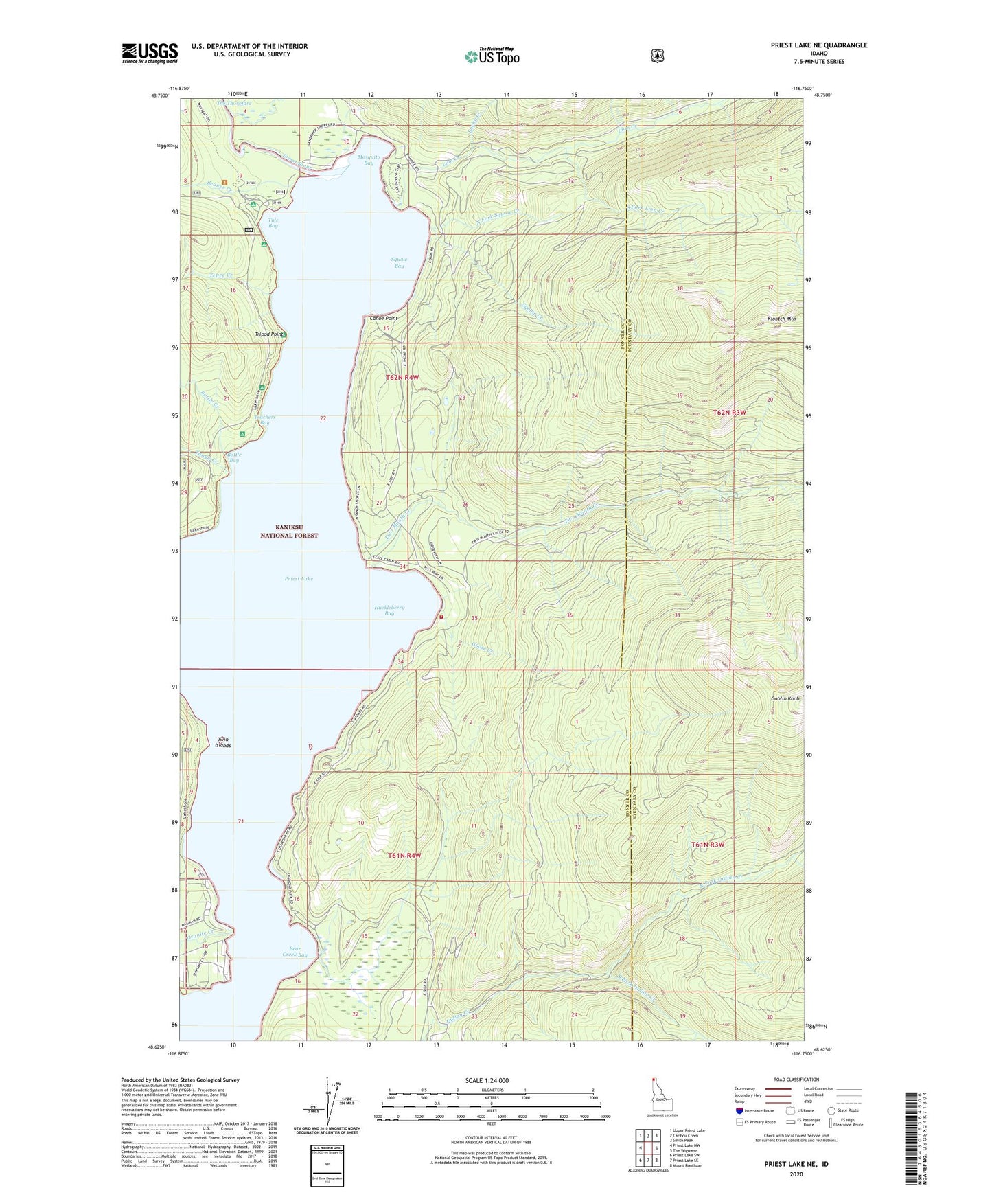 Priest Lake NE Idaho US Topo Map Image