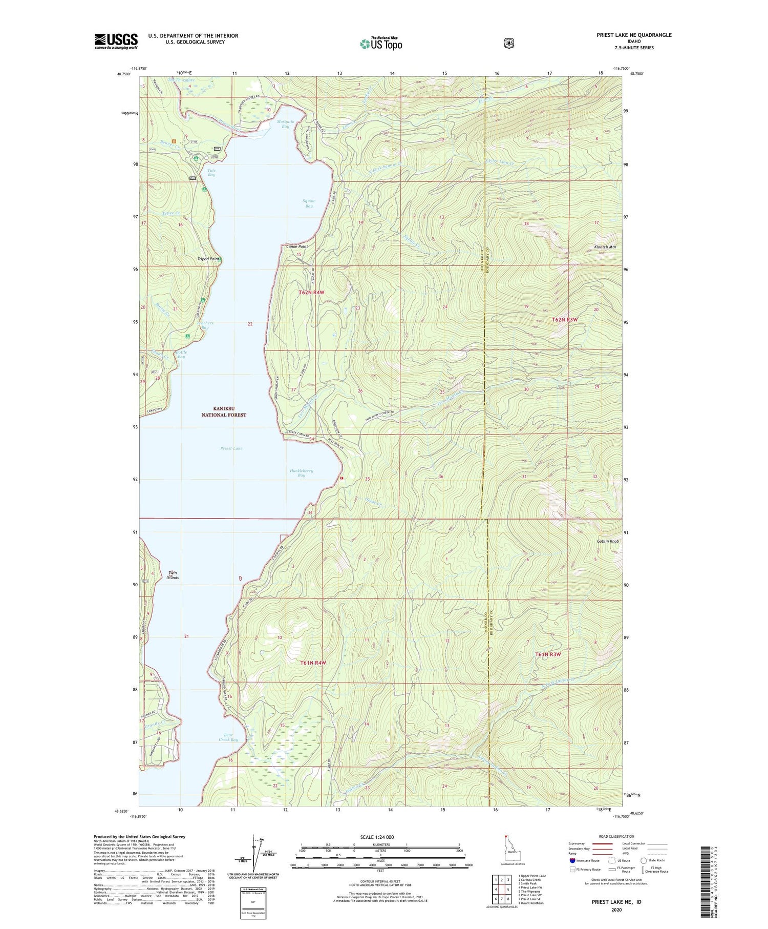 Priest Lake NE Idaho US Topo Map Image