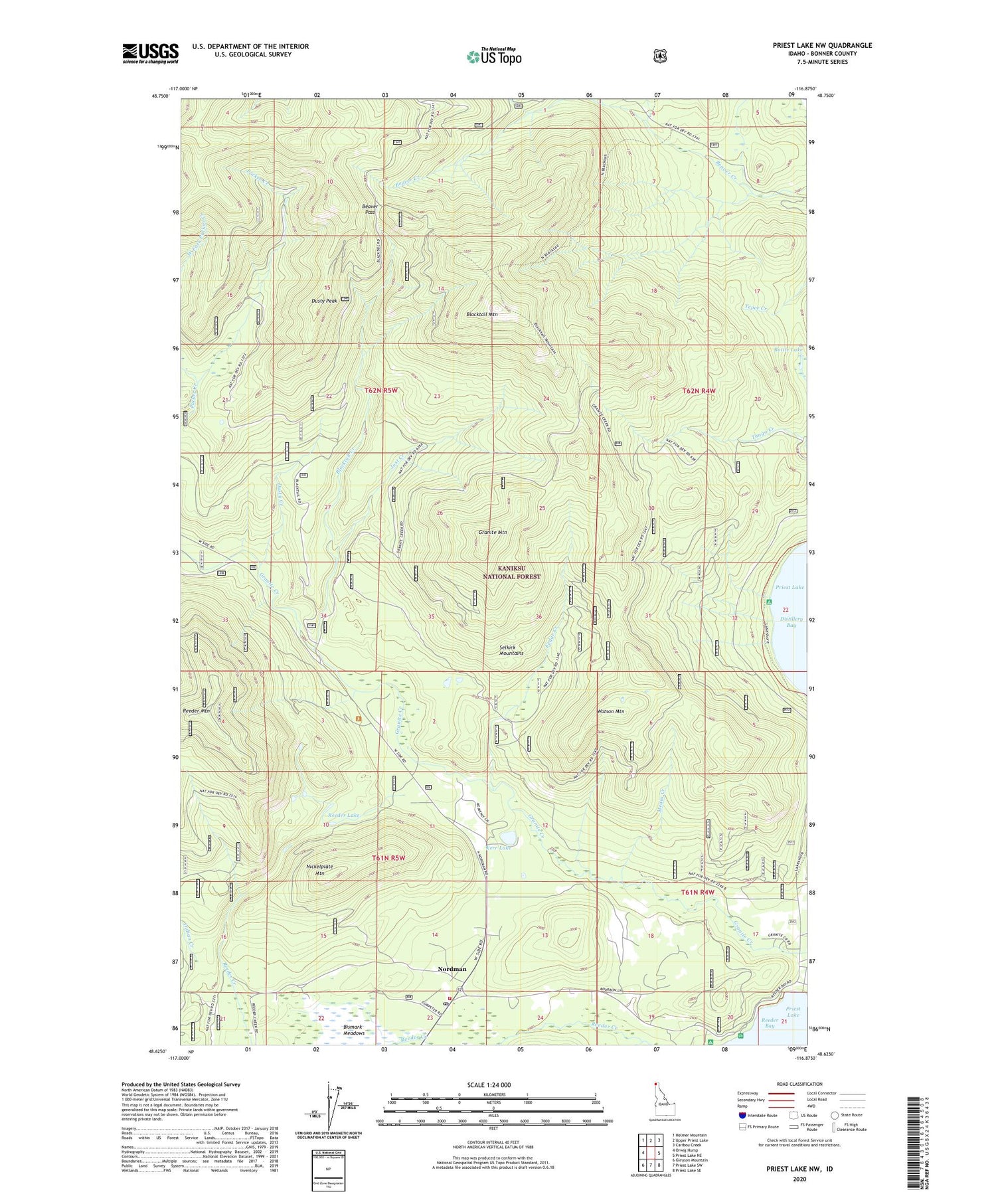 Priest Lake NW Idaho US Topo Map Image