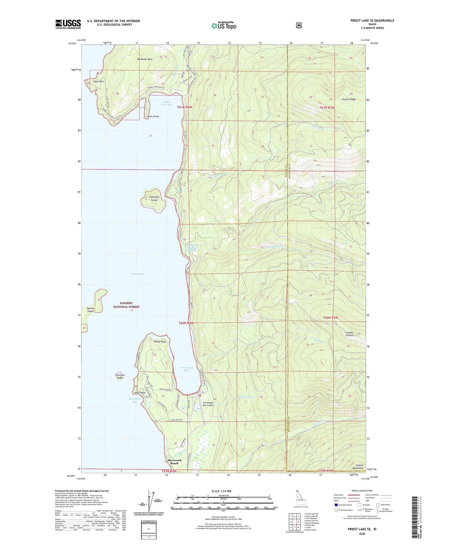 Priest Lake SE Idaho US Topo Map Image