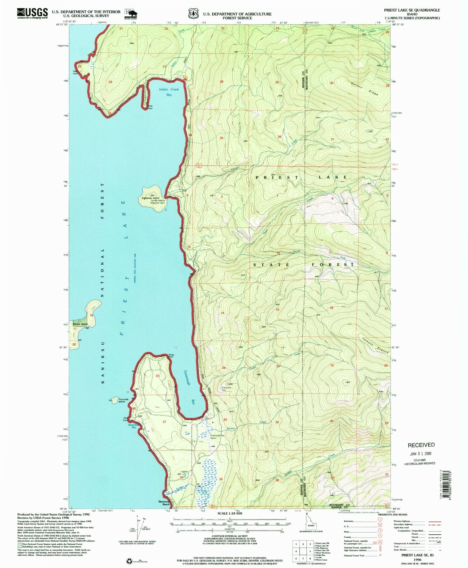 Classic USGS Priest Lake SE Idaho 7.5'x7.5' Topo Map MyTopo Map Store