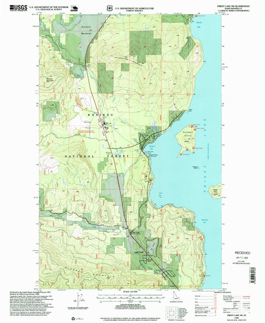 Classic USGS Priest Lake SW Idaho 7.5'x7.5' Topo Map Image
