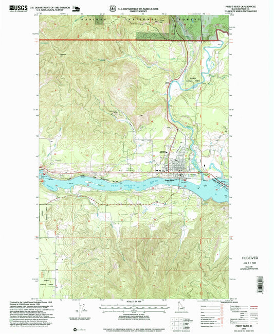 Classic USGS Priest River Idaho 7.5'x7.5' Topo Map Image
