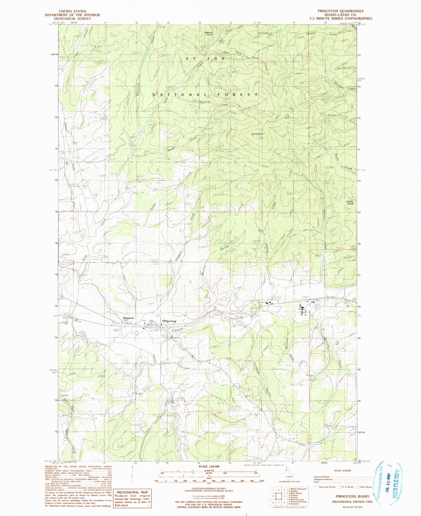 Classic USGS Princeton Idaho 7.5'x7.5' Topo Map Image