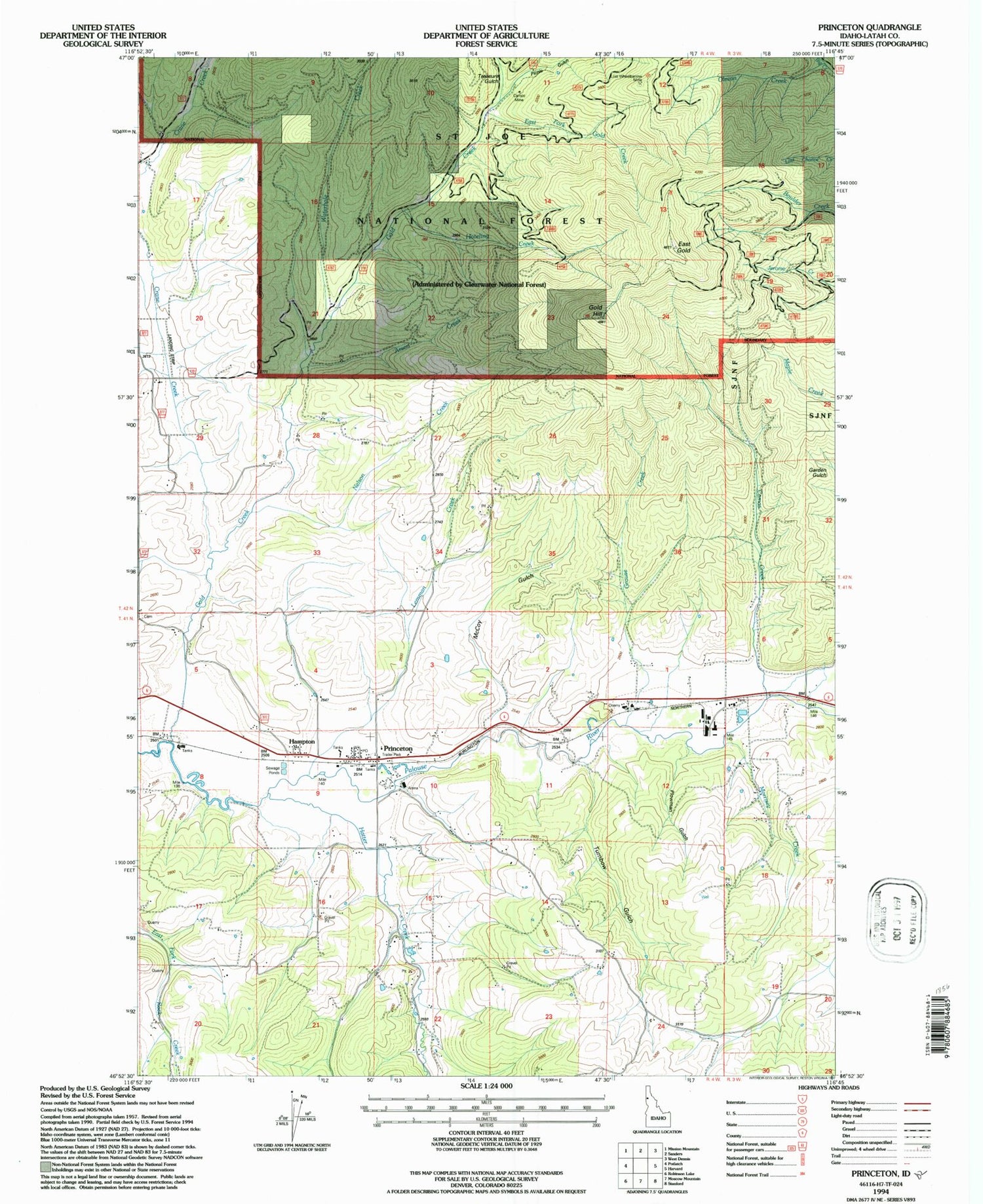 Classic USGS Princeton Idaho 7.5'x7.5' Topo Map Image