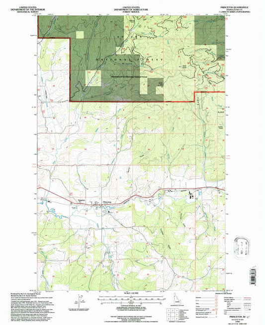 Classic USGS Princeton Idaho 7.5'x7.5' Topo Map Image