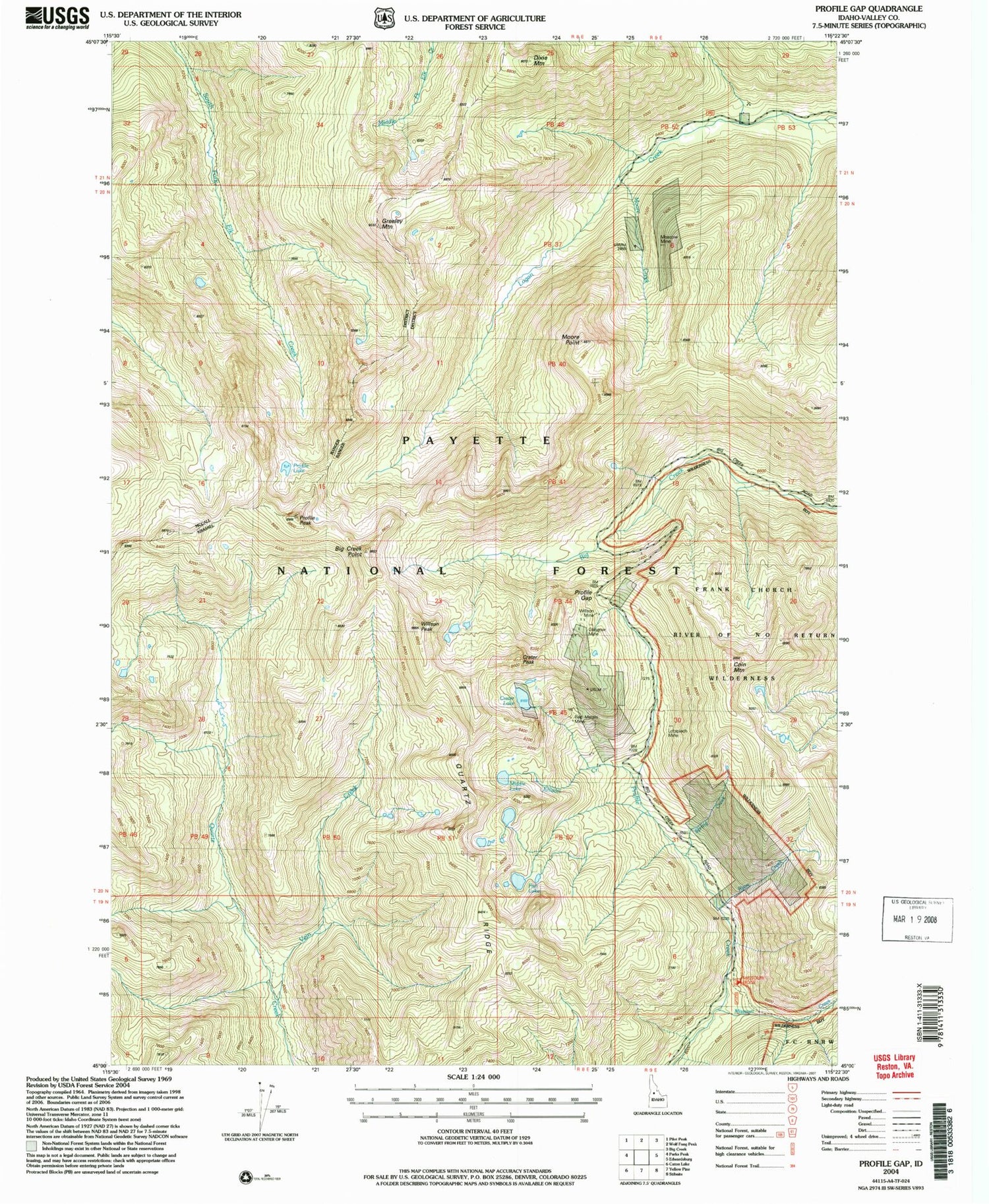 Classic USGS Profile Gap Idaho 7.5'x7.5' Topo Map Image
