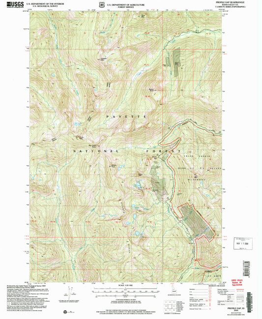 Classic USGS Profile Gap Idaho 7.5'x7.5' Topo Map Image