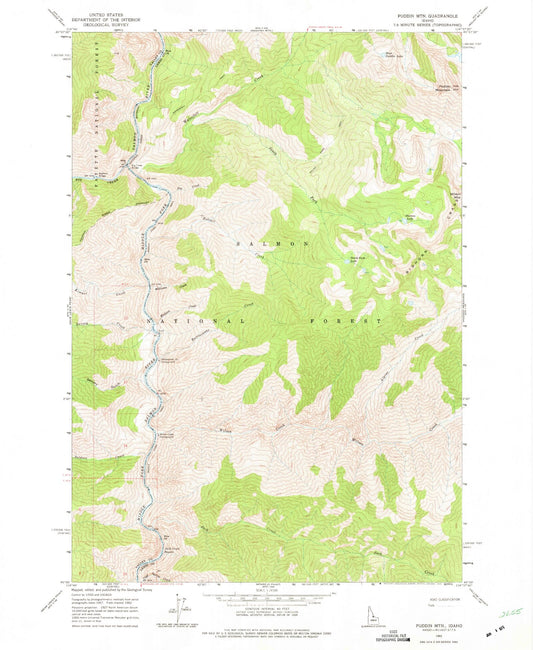 Classic USGS Puddin Mountain Idaho 7.5'x7.5' Topo Map Image