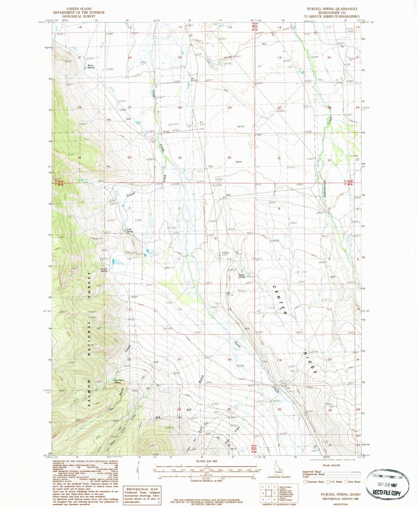 Classic USGS Purcell Spring Idaho 7.5'x7.5' Topo Map Image
