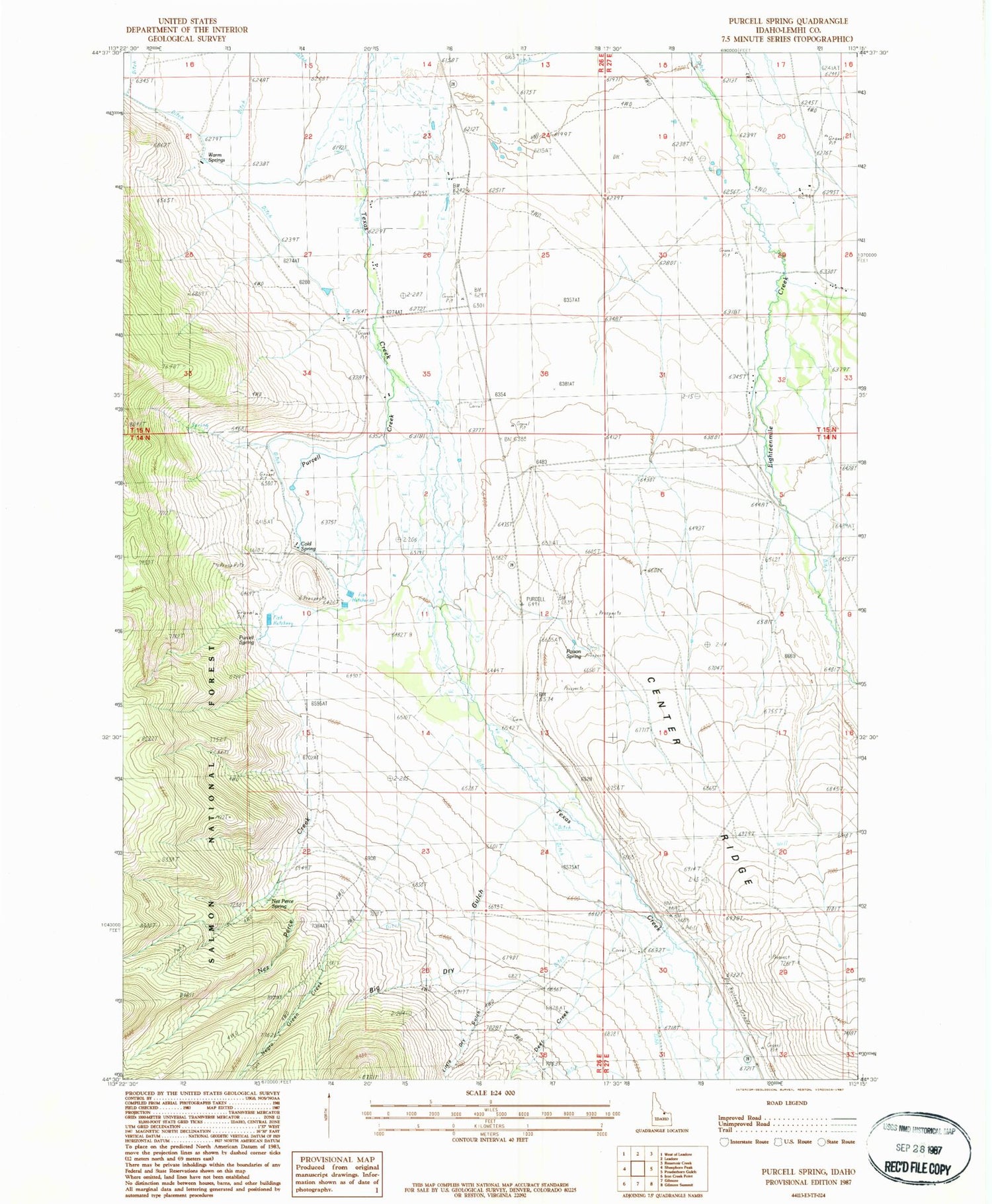 Classic USGS Purcell Spring Idaho 7.5'x7.5' Topo Map Image