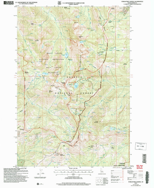 Classic USGS Purgatory Saddle Idaho 7.5'x7.5' Topo Map Image