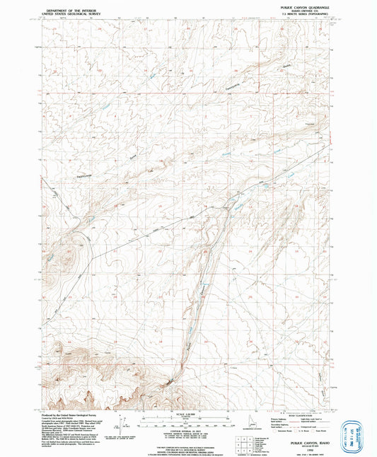 Classic USGS Purjue Canyon Idaho 7.5'x7.5' Topo Map Image