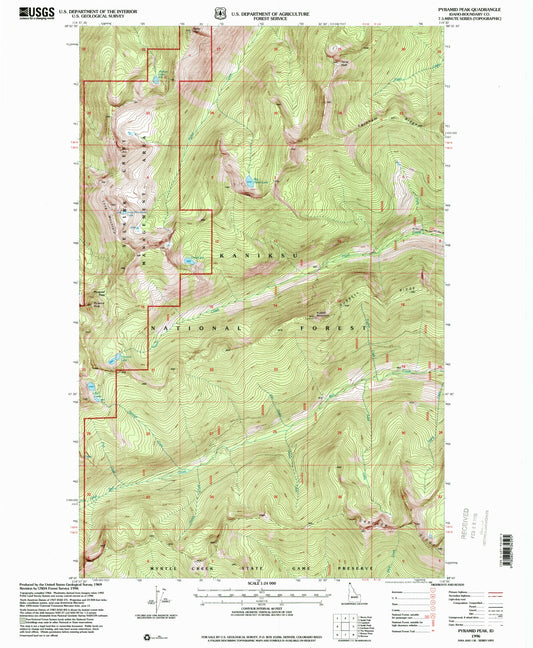 Classic USGS Pyramid Peak Idaho 7.5'x7.5' Topo Map Image