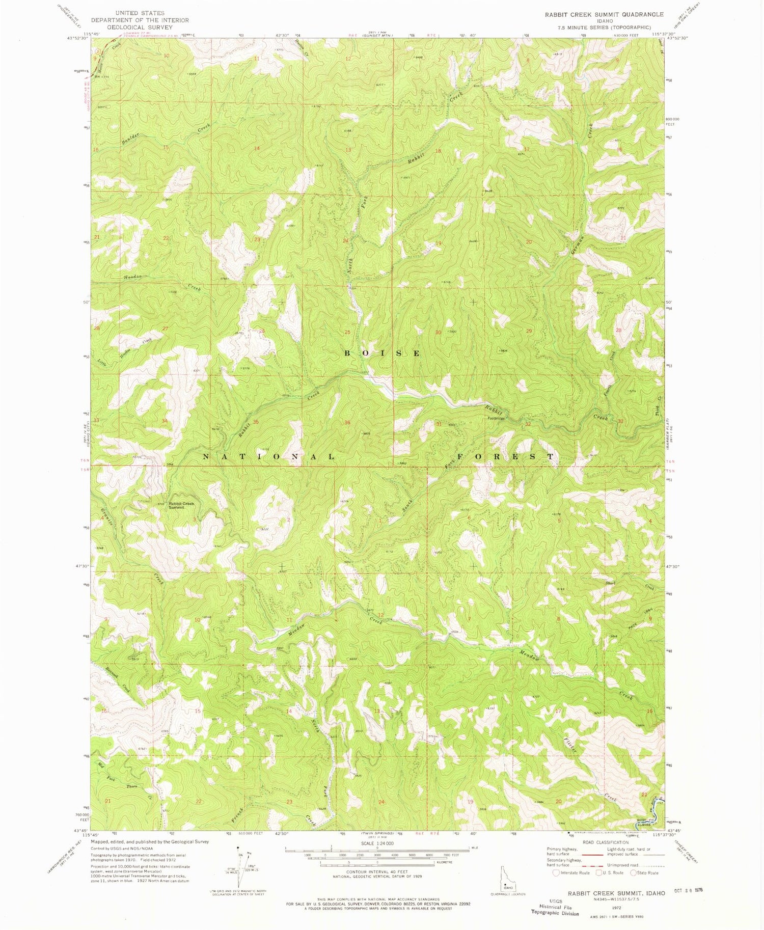 Classic USGS Rabbit Creek Summit Idaho 7.5'x7.5' Topo Map Image
