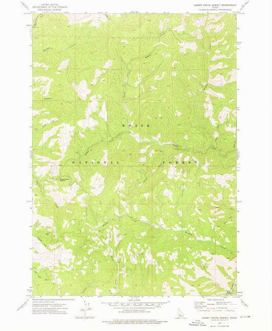 Classic USGS Rabbit Creek Summit Idaho 7.5'x7.5' Topo Map Image