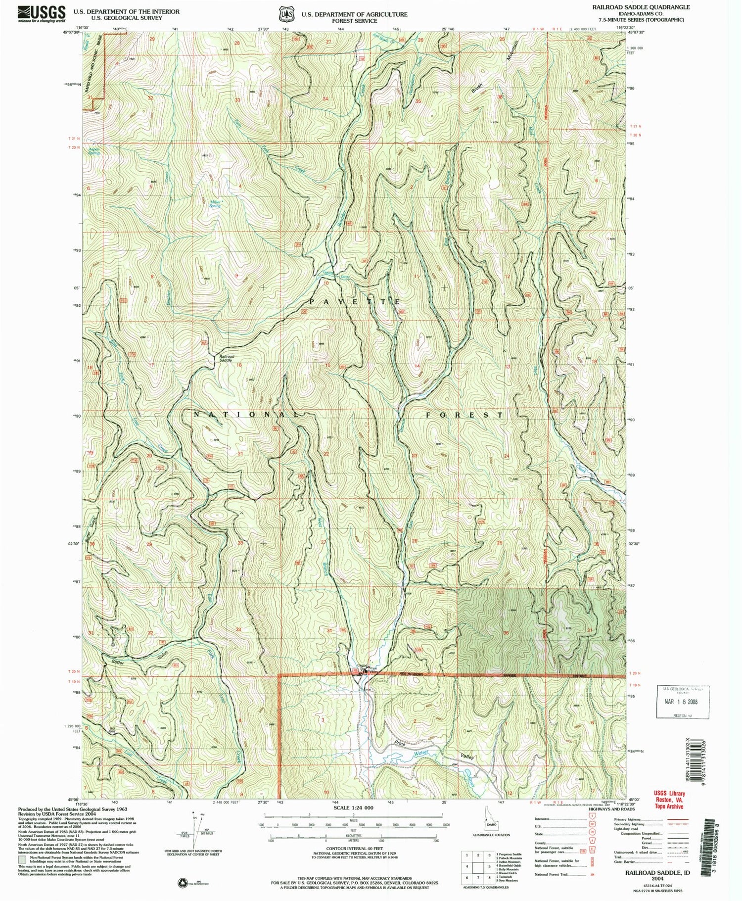 Classic USGS Railroad Saddle Idaho 7.5'x7.5' Topo Map Image