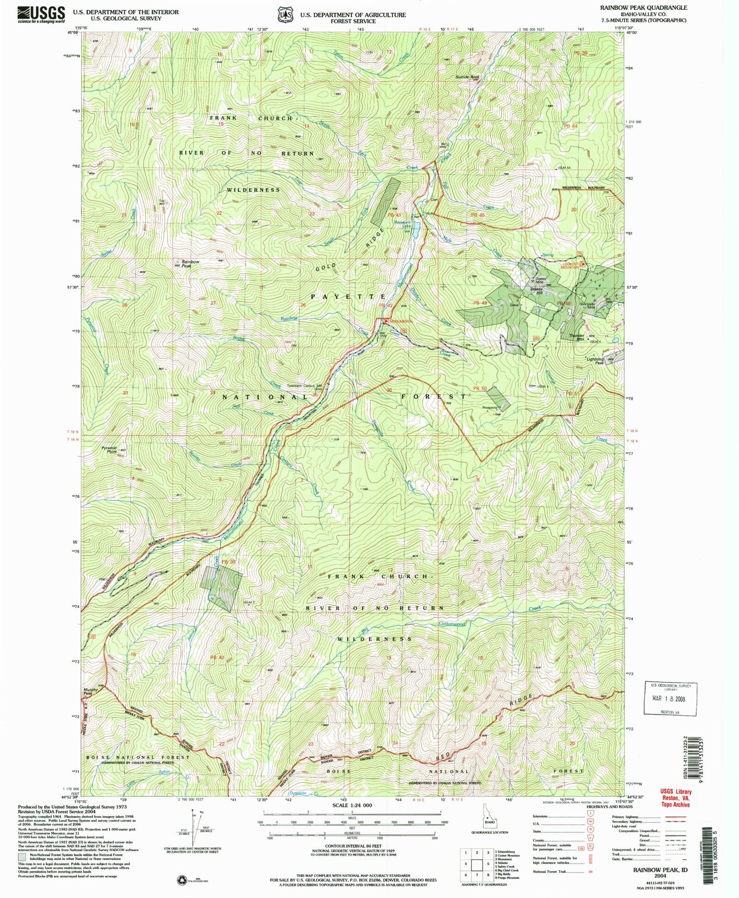 Classic USGS Rainbow Peak Idaho 7.5'x7.5' Topo Map Image