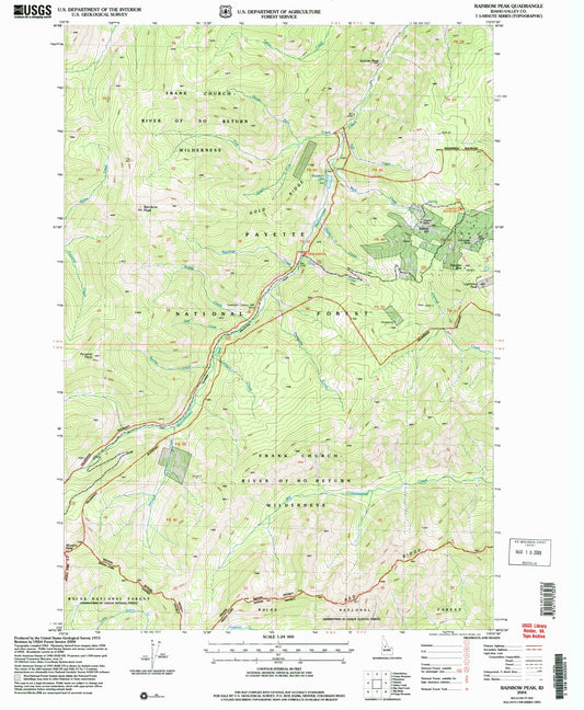 Classic USGS Rainbow Peak Idaho 7.5'x7.5' Topo Map Image