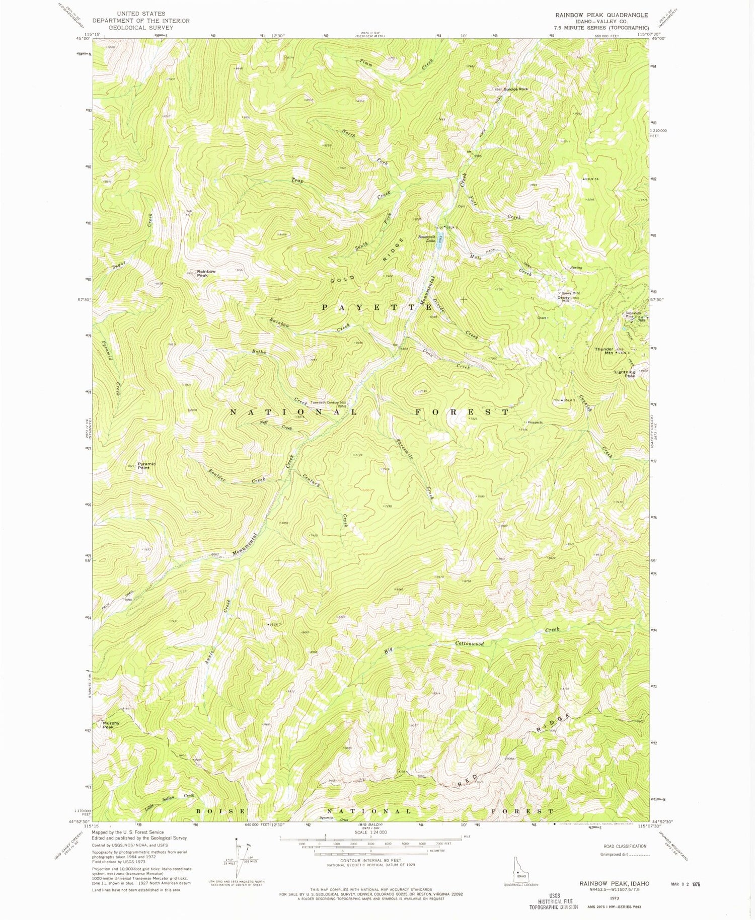 Classic USGS Rainbow Peak Idaho 7.5'x7.5' Topo Map Image