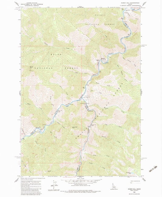 Classic USGS Ramey Hill Idaho 7.5'x7.5' Topo Map Image