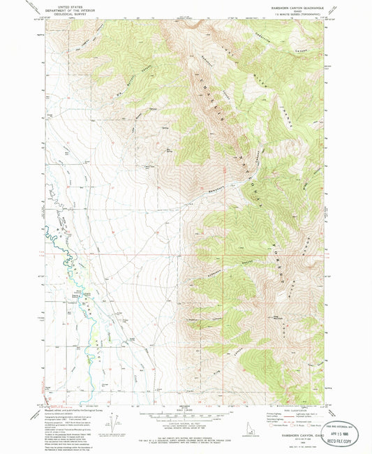 Classic USGS Ramshorn Canyon Idaho 7.5'x7.5' Topo Map Image