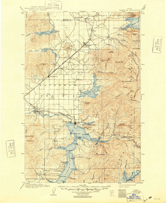 Historic 1903 Rathdrum Idaho 30'x30' Topo Map Image