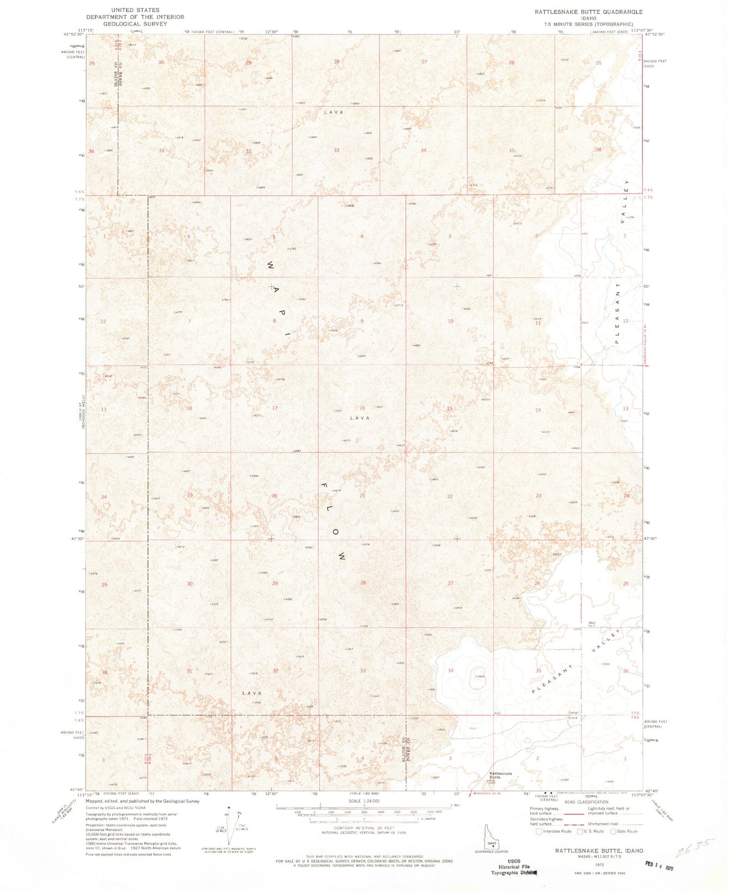 Classic USGS Rattlesnake Butte Idaho 7.5'x7.5' Topo Map Image