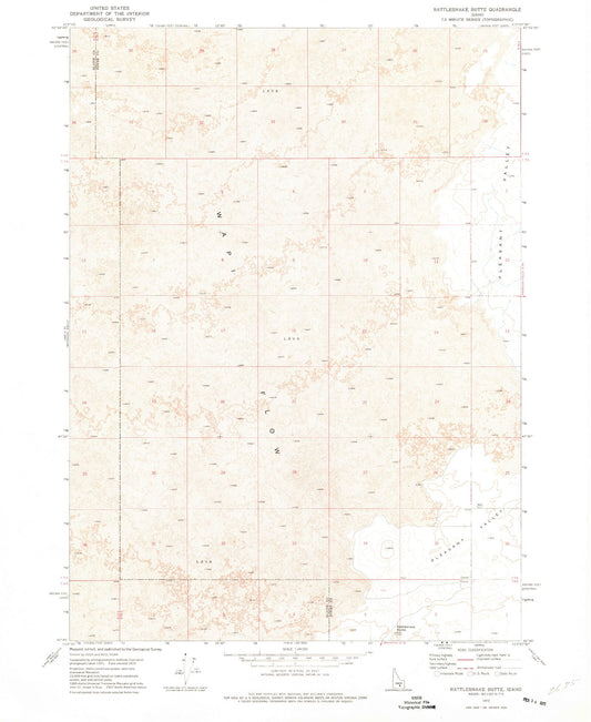 Classic USGS Rattlesnake Butte Idaho 7.5'x7.5' Topo Map Image