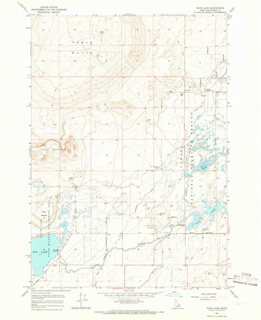 Classic USGS Rays Lake Idaho 7.5'x7.5' Topo Map Image