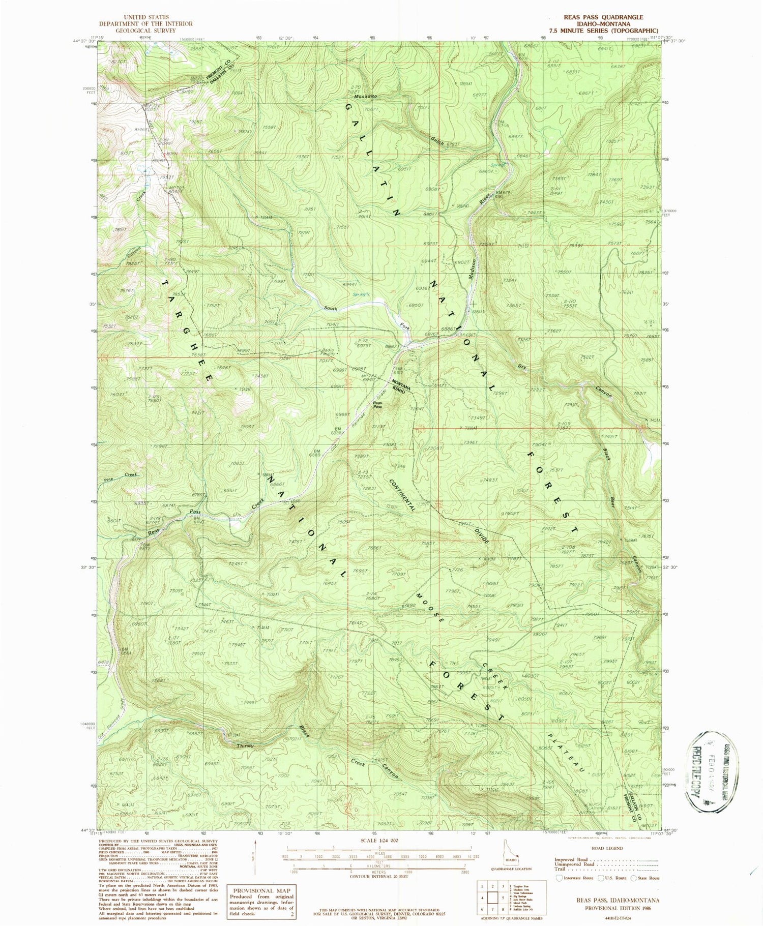 Classic USGS Reas Pass Idaho 7.5'x7.5' Topo Map Image