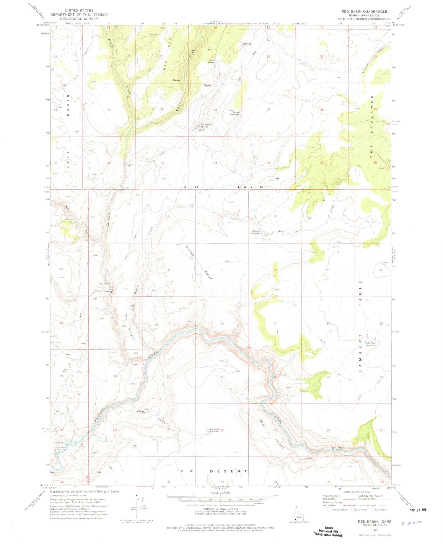 Classic USGS Red Basin Idaho 7.5'x7.5' Topo Map Image