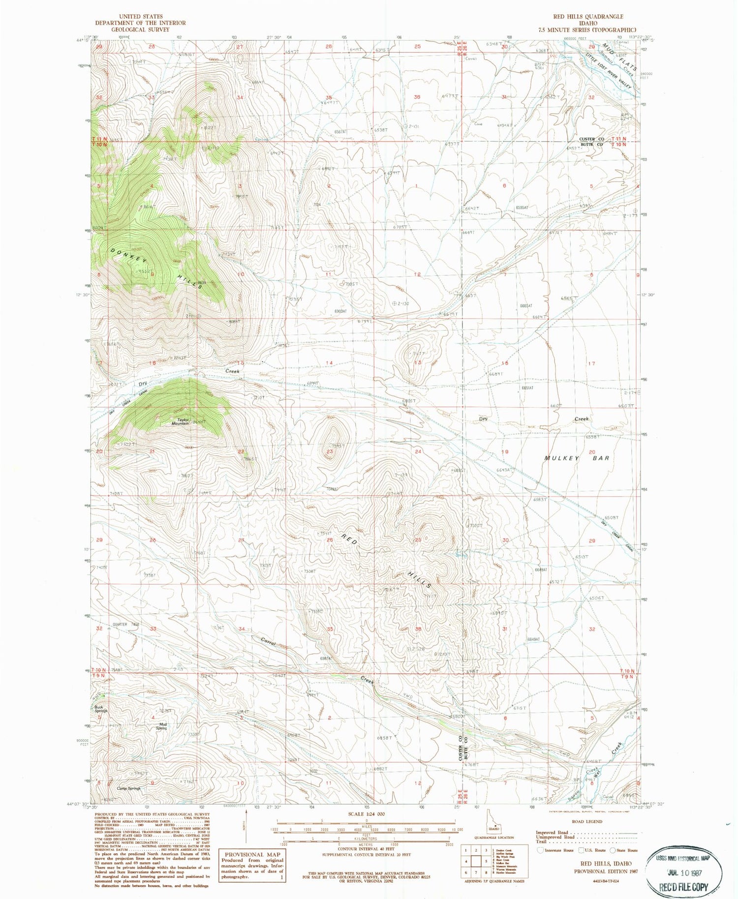 Classic USGS Red Hills Idaho 7.5'x7.5' Topo Map Image