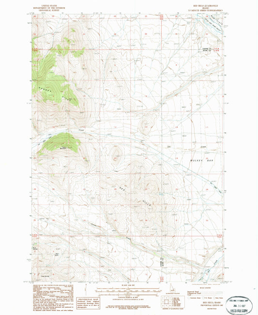 Classic USGS Red Hills Idaho 7.5'x7.5' Topo Map Image