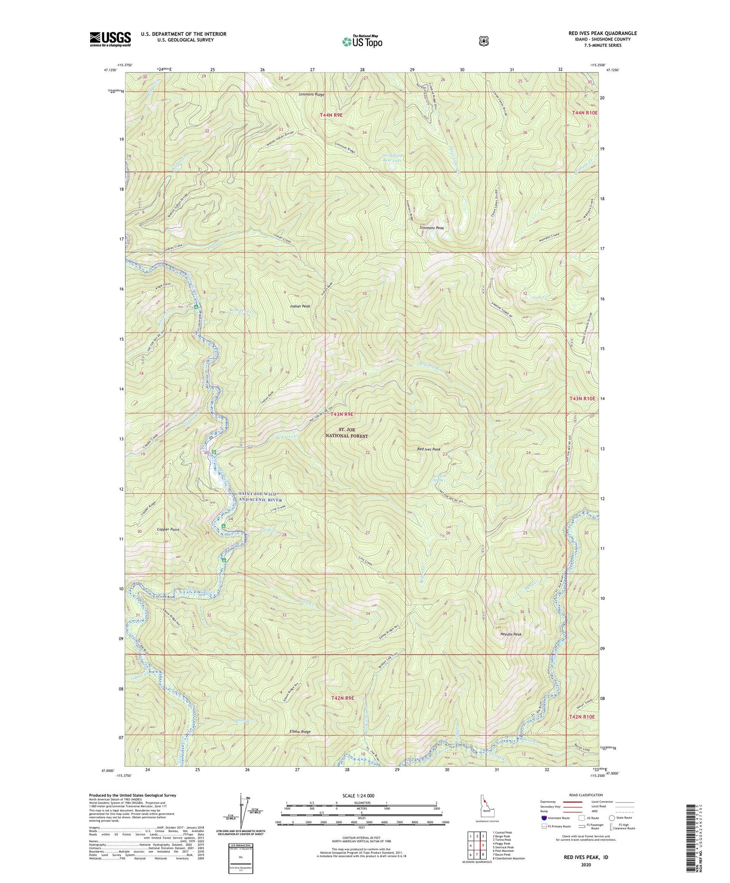 Red Ives Peak Idaho US Topo Map Image