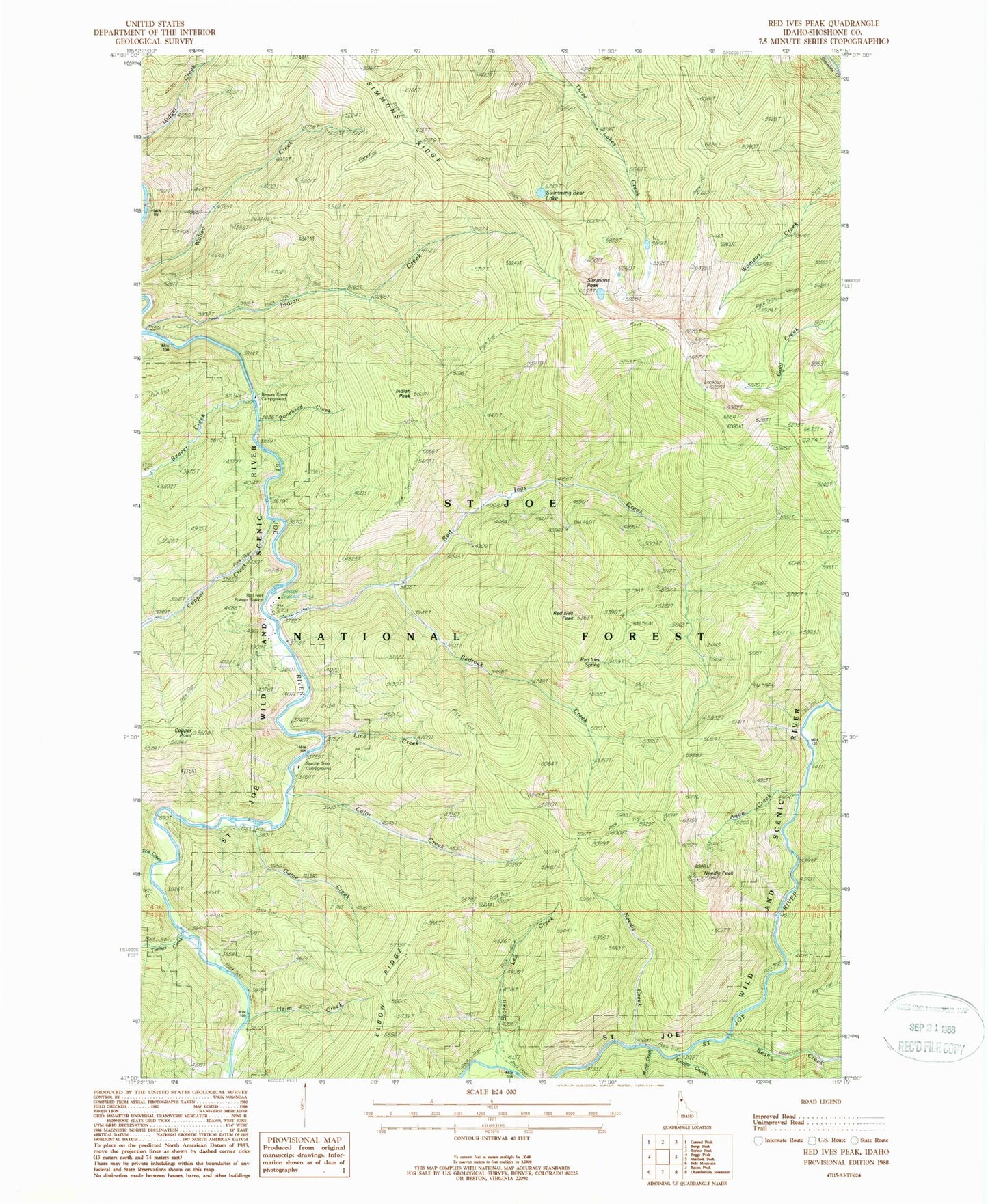 Classic USGS Red Ives Peak Idaho 7.5'x7.5' Topo Map Image