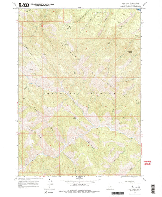 Classic USGS Red Ridge Idaho 7.5'x7.5' Topo Map Image