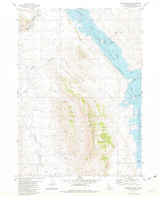 Classic USGS Reservoir Mountain Idaho 7.5'x7.5' Topo Map Image