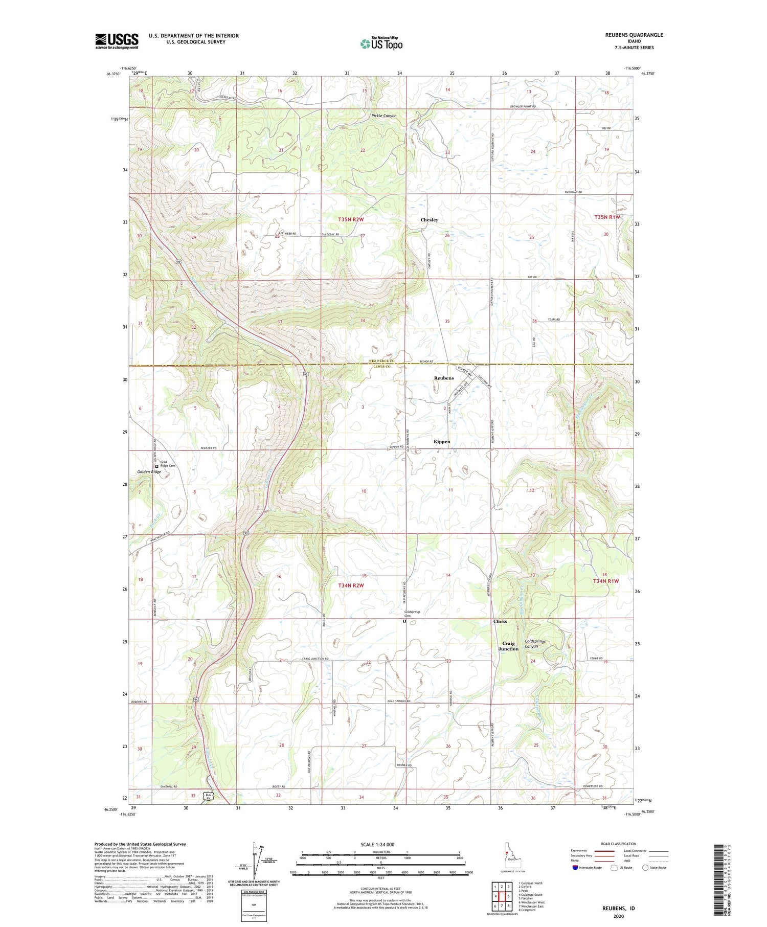 Reubens Idaho US Topo Map Image