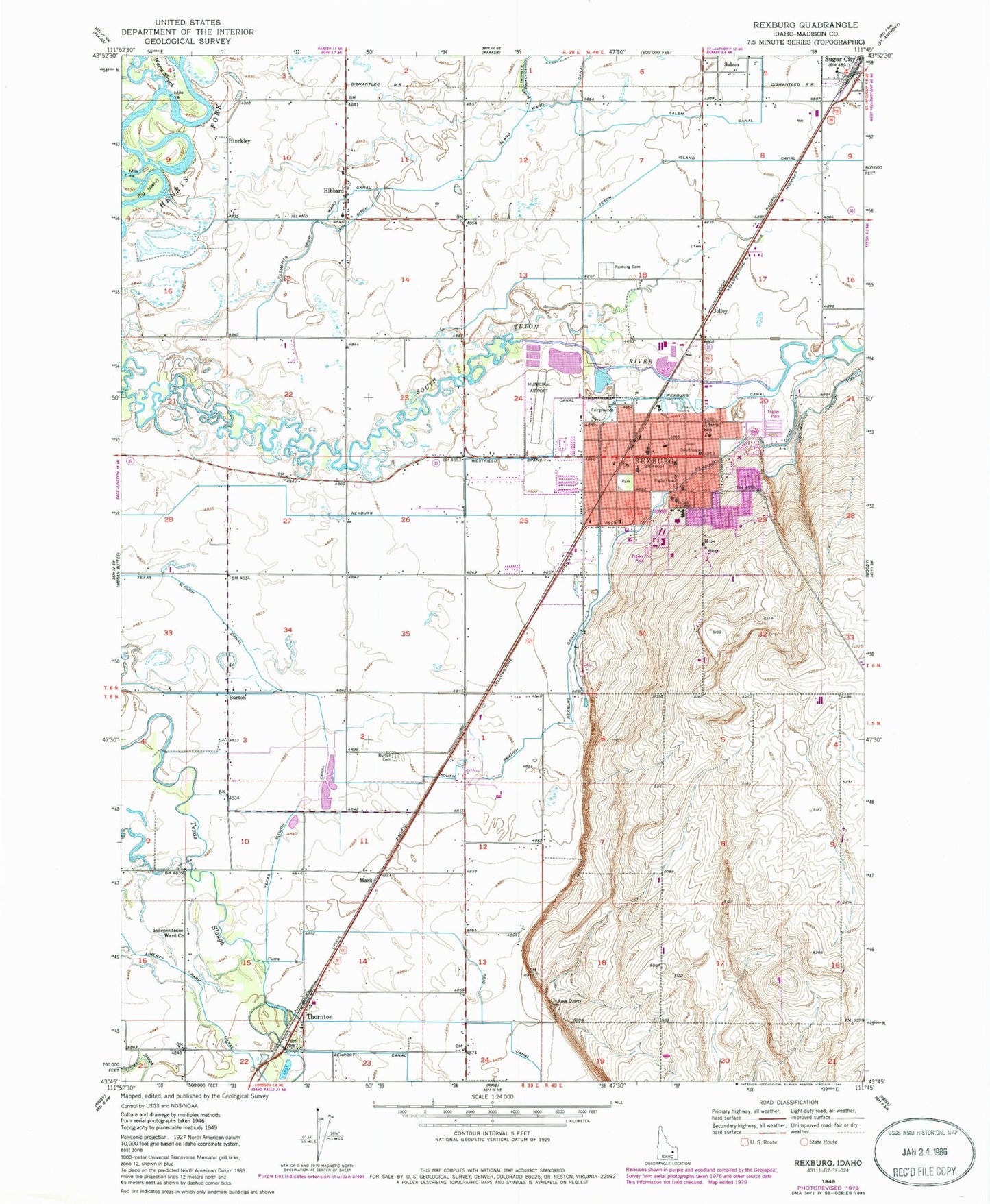 Classic USGS Rexburg Idaho 7.5'x7.5' Topo Map Image