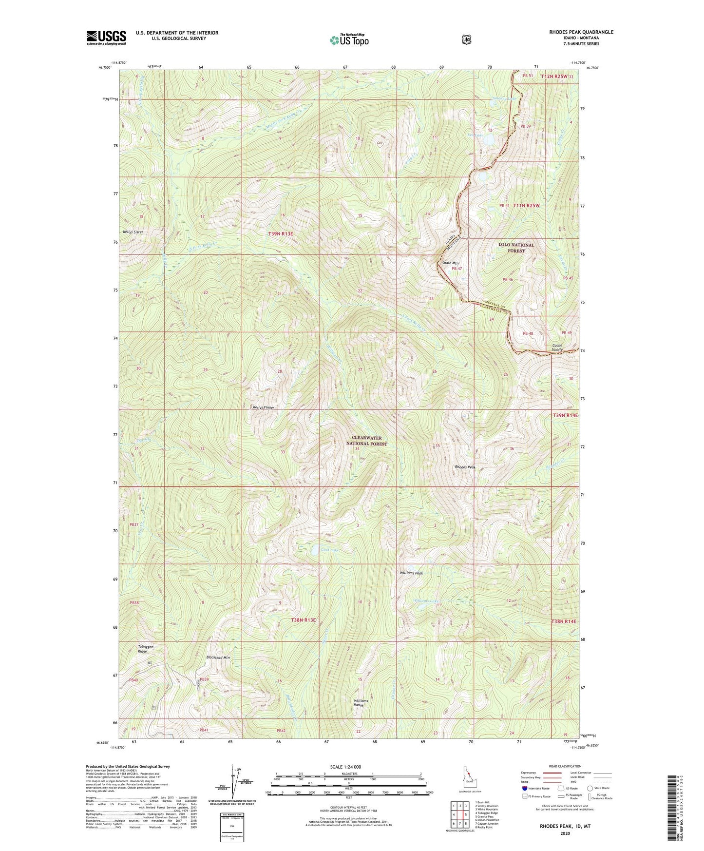 Rhodes Peak Idaho US Topo Map Image