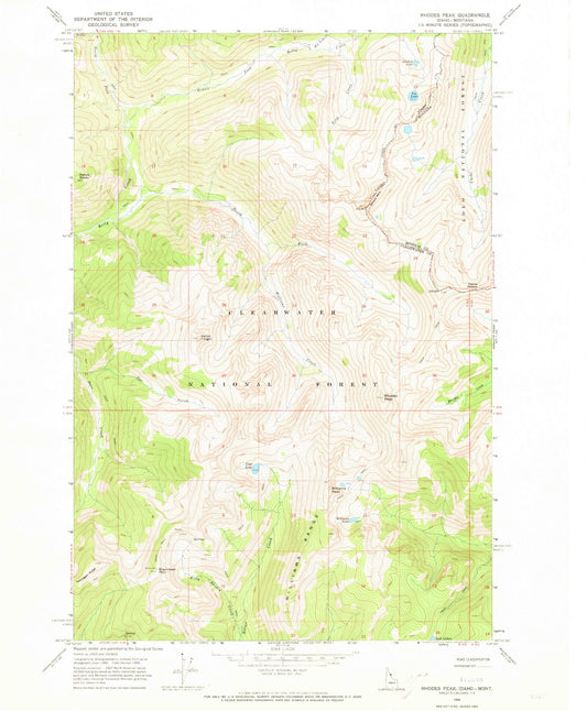 Classic USGS Rhodes Peak Idaho 7.5'x7.5' Topo Map Image