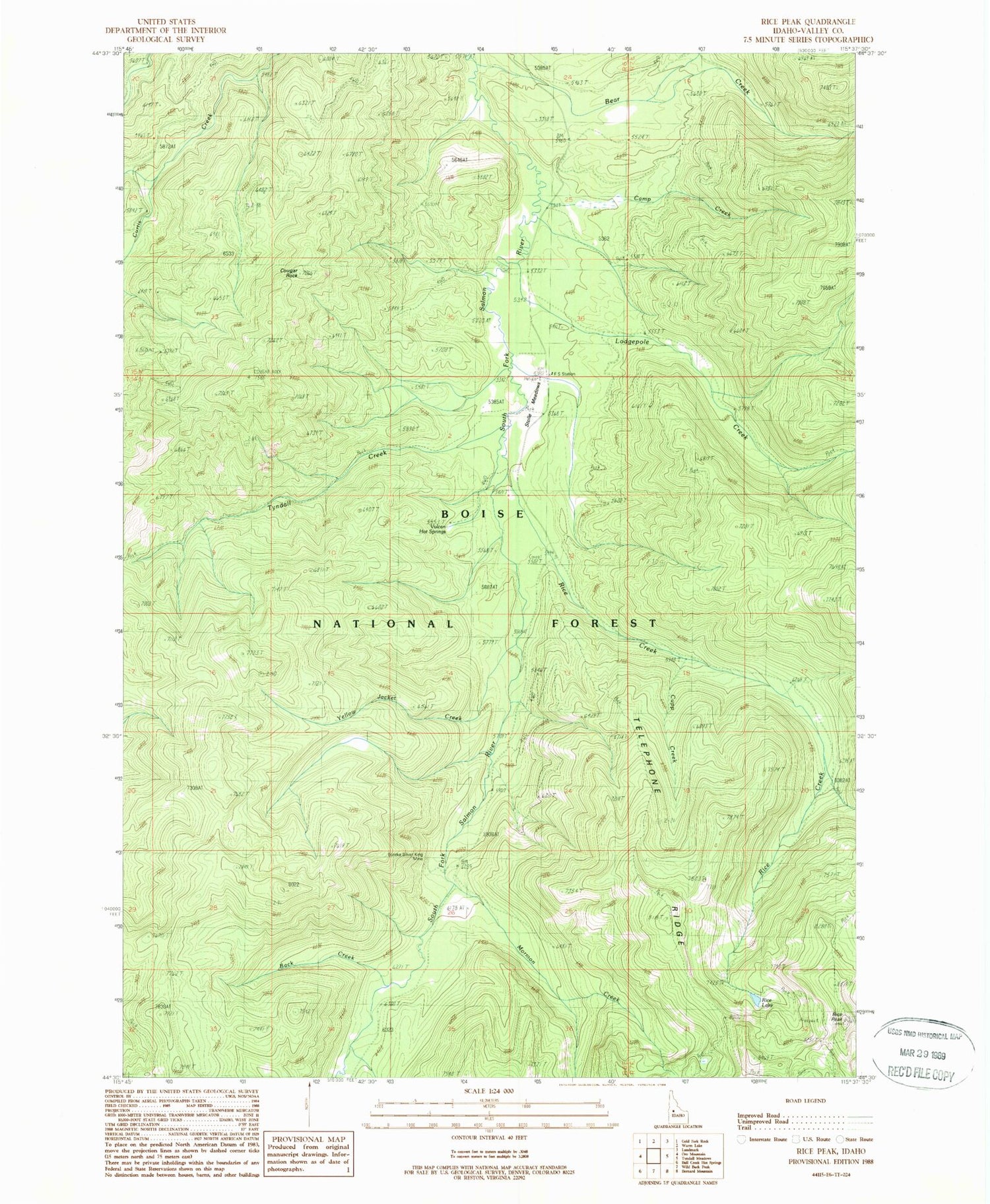 Classic USGS Rice Peak Idaho 7.5'x7.5' Topo Map Image