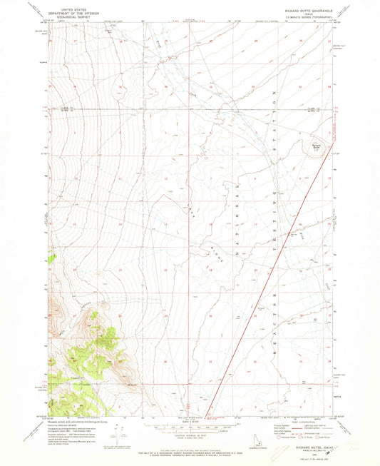Classic USGS Richard Butte Idaho 7.5'x7.5' Topo Map Image