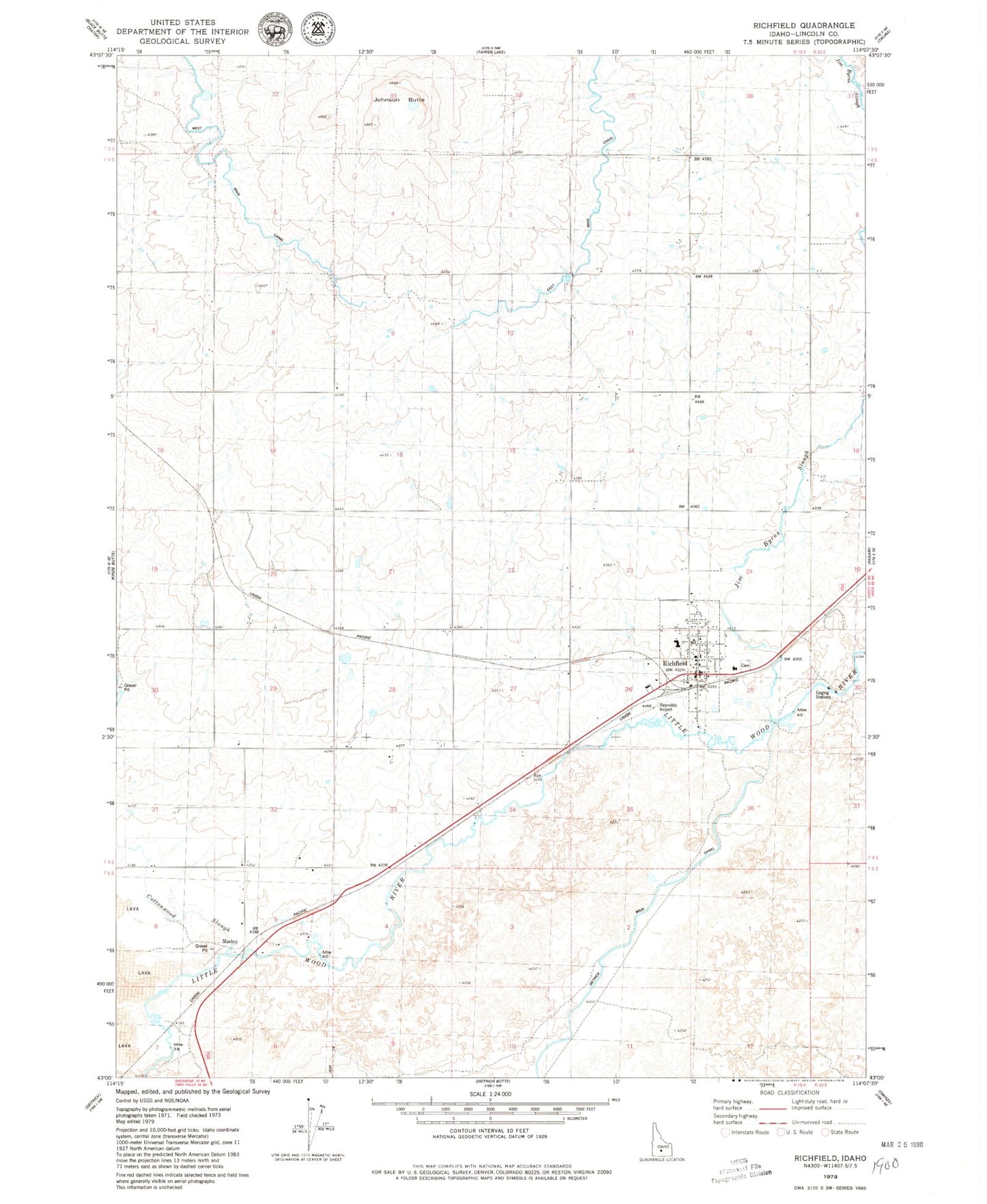 Classic USGS Richfield Idaho 7.5'x7.5' Topo Map Image