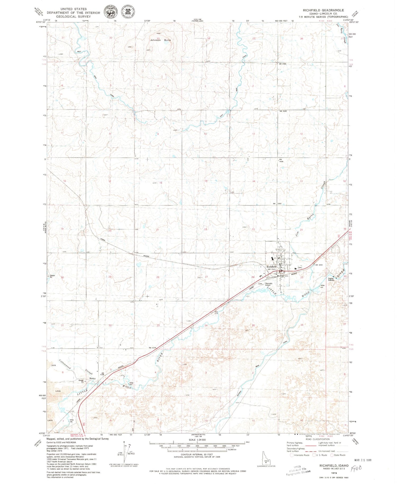 Classic USGS Richfield Idaho 7.5'x7.5' Topo Map Image